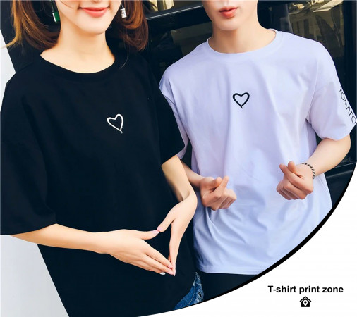 Couples T-Shirt Love Heart O-Neck Casual T Shirt Tops For Couple Lovers